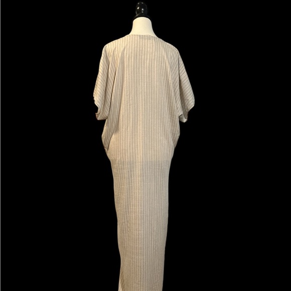 Zara Beige and Black Striped Ecru Linen Dress - Picture 6 of 9